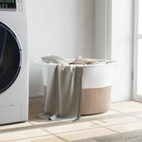 Cesto per Biancheria Marrone e Bianco Ø55x36 cm in Cotone 358472