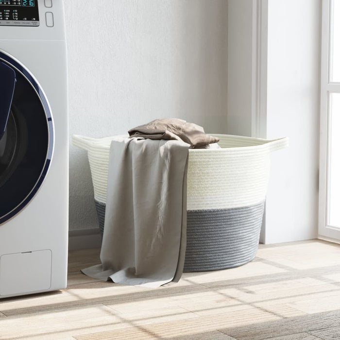 Cesto per Biancheria Grigio e Bianco Ã˜60x36 cm in Cotonecod mxl 108663