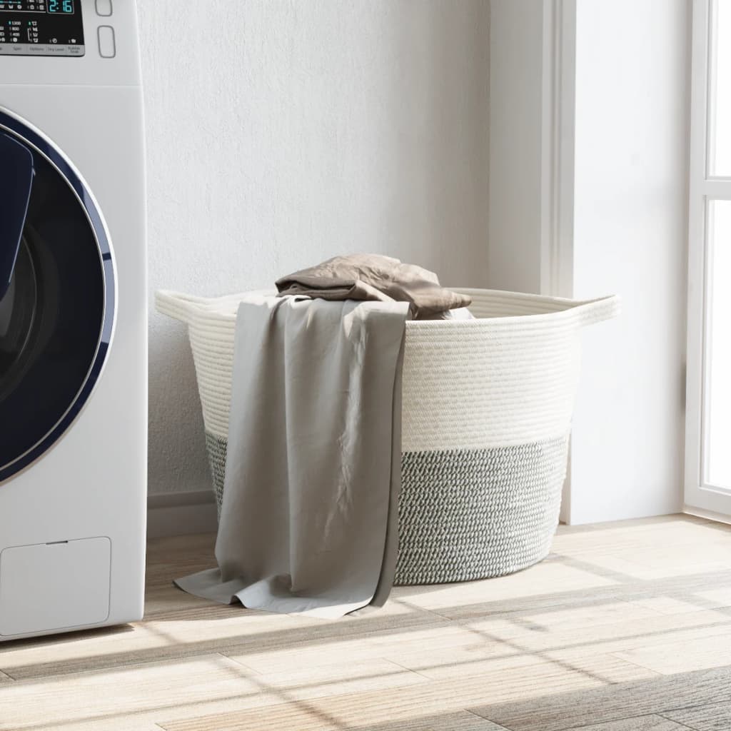 Cesto per Biancheria Grigio e Bianco Ø60x36 cm in Cotone 358474