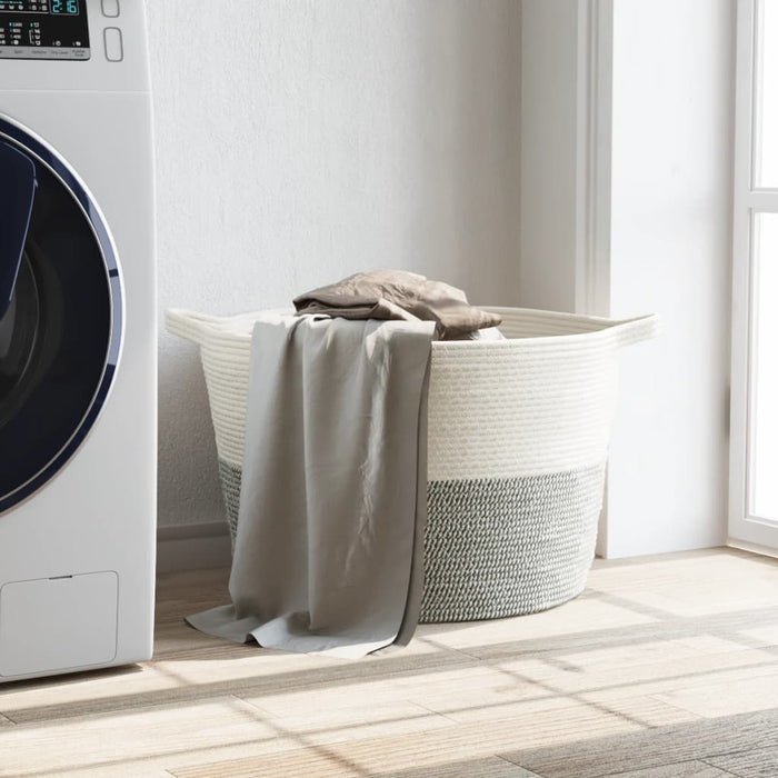 Cesto per Biancheria Grigio e Bianco Ø60x36 cm in Cotone 358474