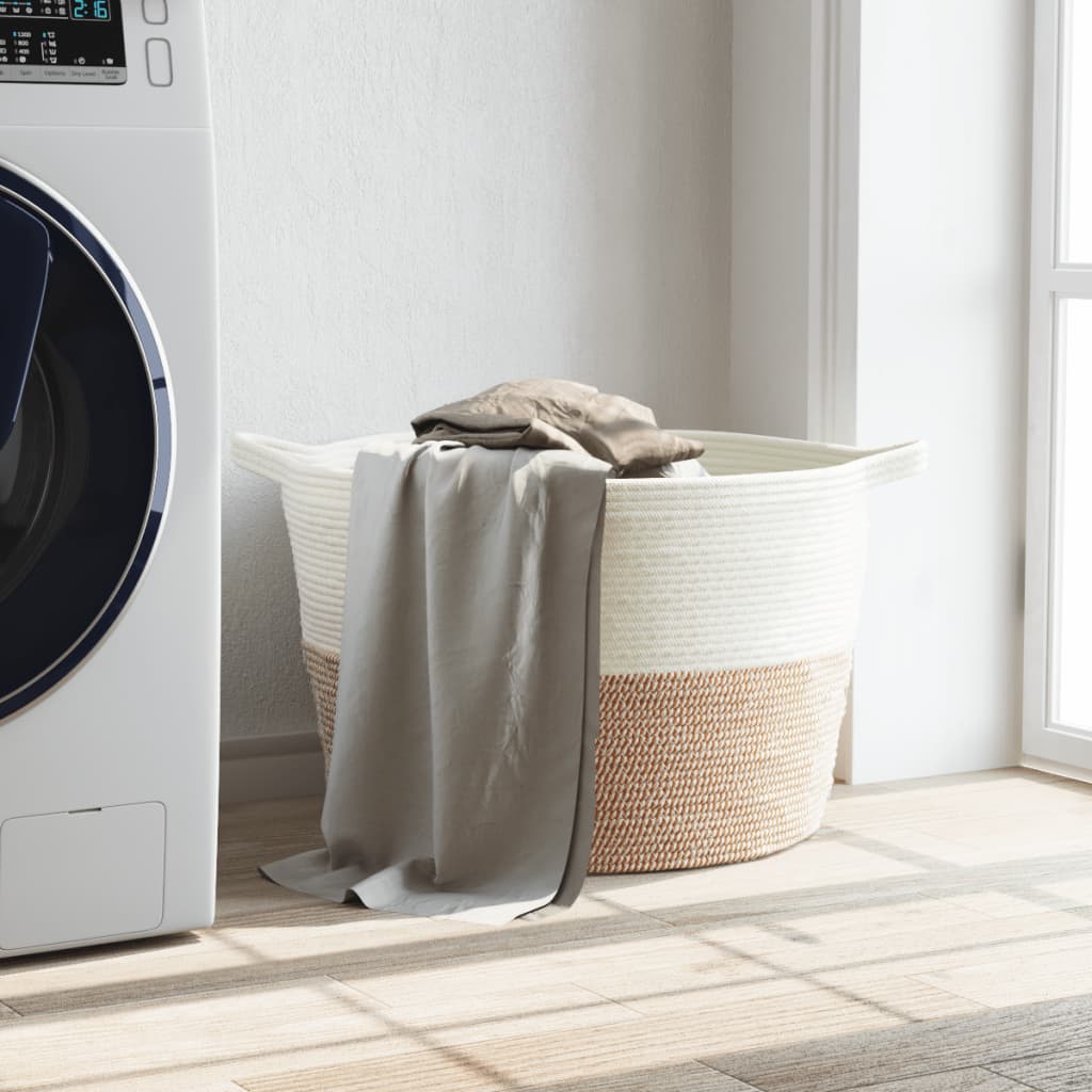 Cesto per Biancheria Marrone e Bianco Ø60x36 cm in Cotone 358476