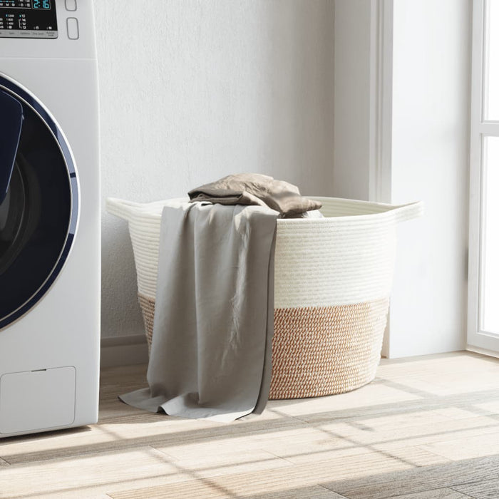 Cesto per Biancheria Marrone e Bianco Ø60x36 cm in Cotone 358476