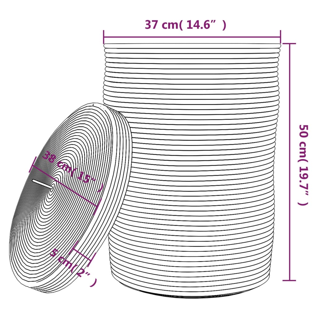 vidaXL Cestino Portaoggetti Coperchio Marrone e Bianco Ø37x50cm Cotone