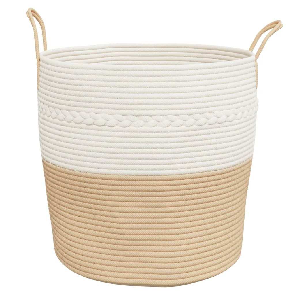 Cestino Portaoggetti Beige e Bianco Ø43x38 cm in Cotone 358487