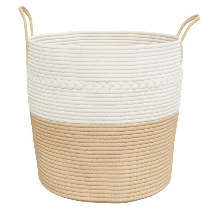 Cestino Portaoggetti Beige e Bianco Ø43x38 cm in Cotone 358487