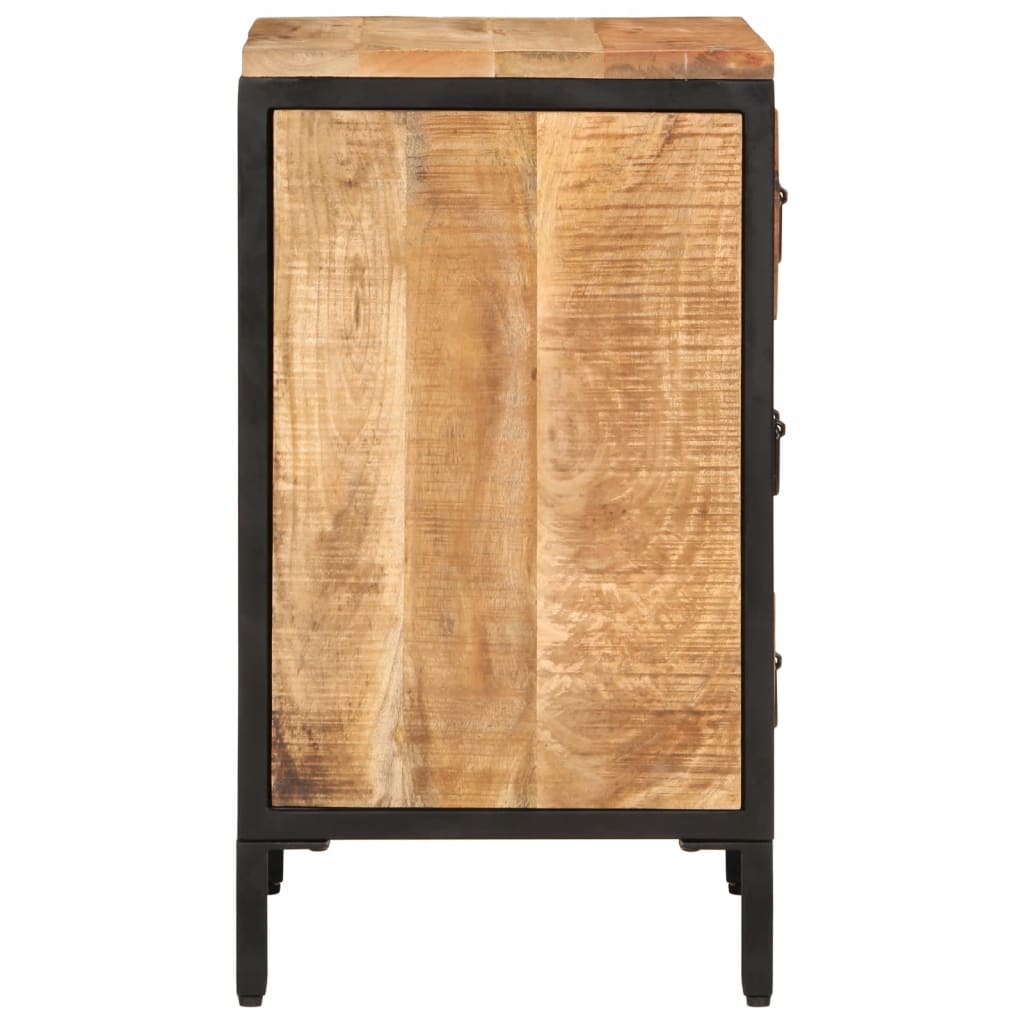 Comodino con 3 Cassetti 40x35x63 cm Legno Massello Mango Grezzo 358505