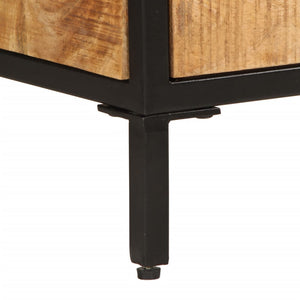 Comodino con 3 Cassetti 40x35x63 cm Legno Massello Mango Grezzo 358505