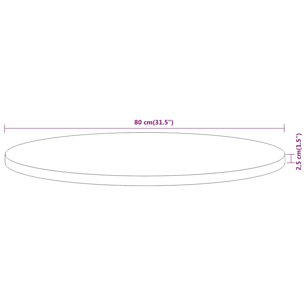 Piano per Tavolo Ø80x2,5 cm Rotondo in Legno Massello di Acacia 370054