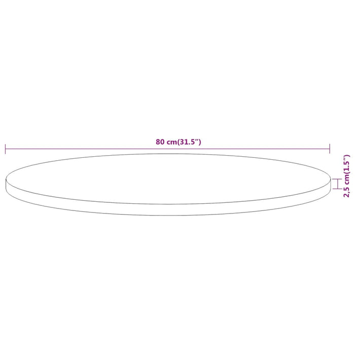 Piano per Tavolo Ø80x2,5 cm Rotondo in Legno Massello di Acacia 370054