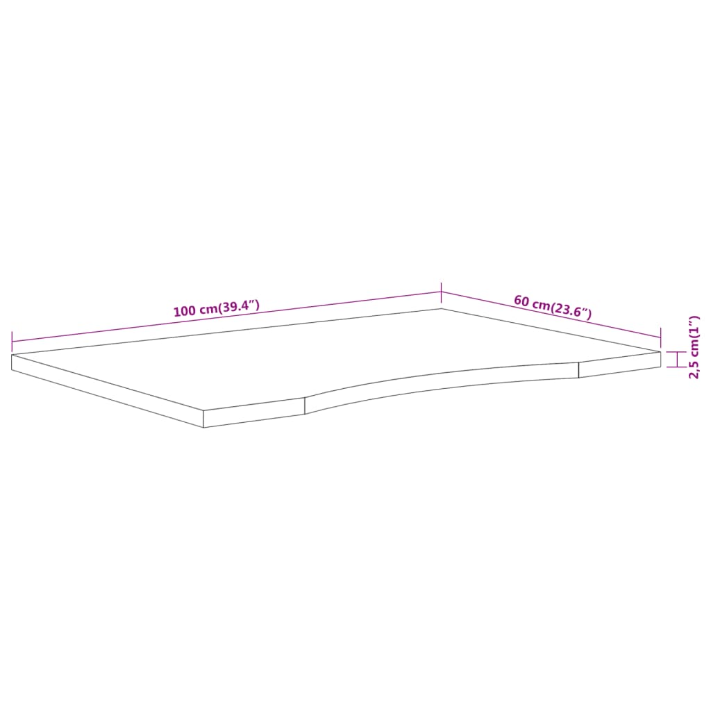 Piano Scrivania 100x60x2,5cm Rettangolare Legno Massello Acacia