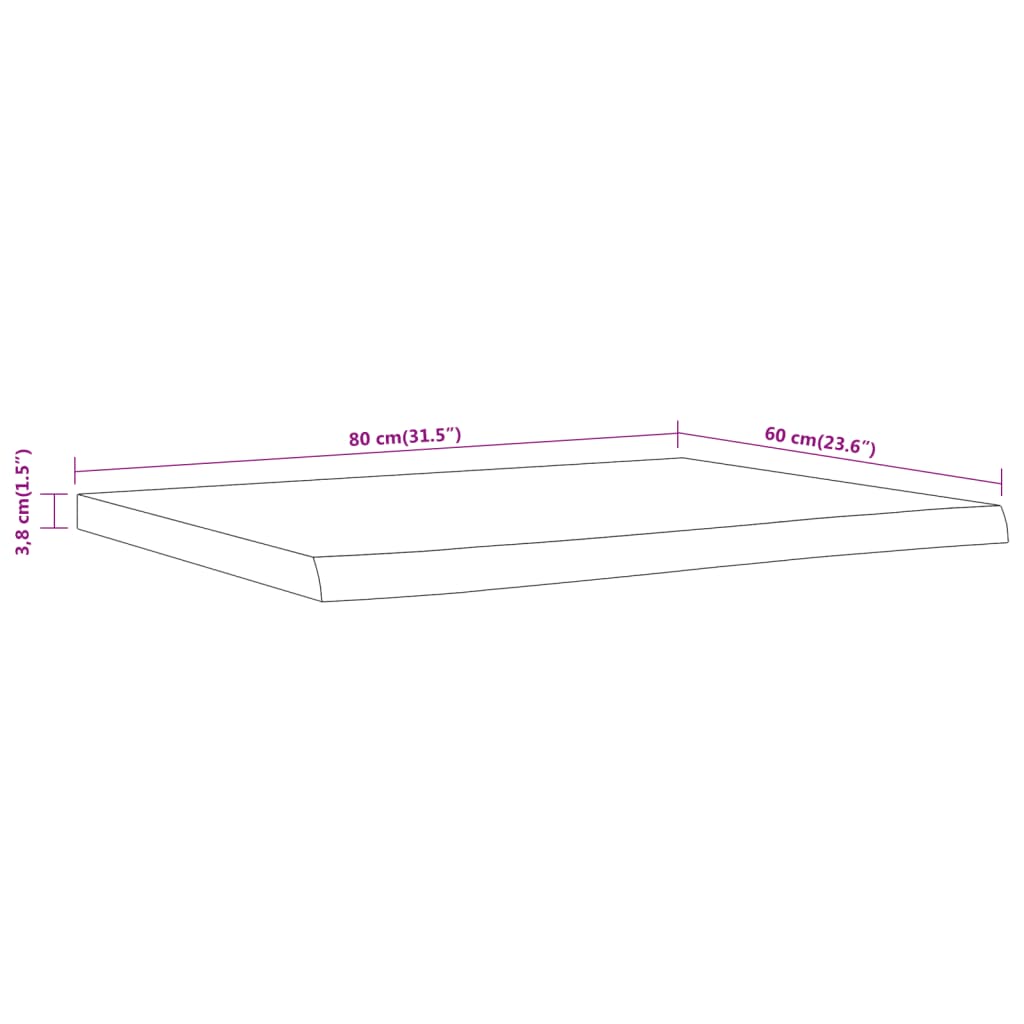 Piano Bagno 80x60x3,8 cm Rettangolare Legno Massello di Acacia 370308