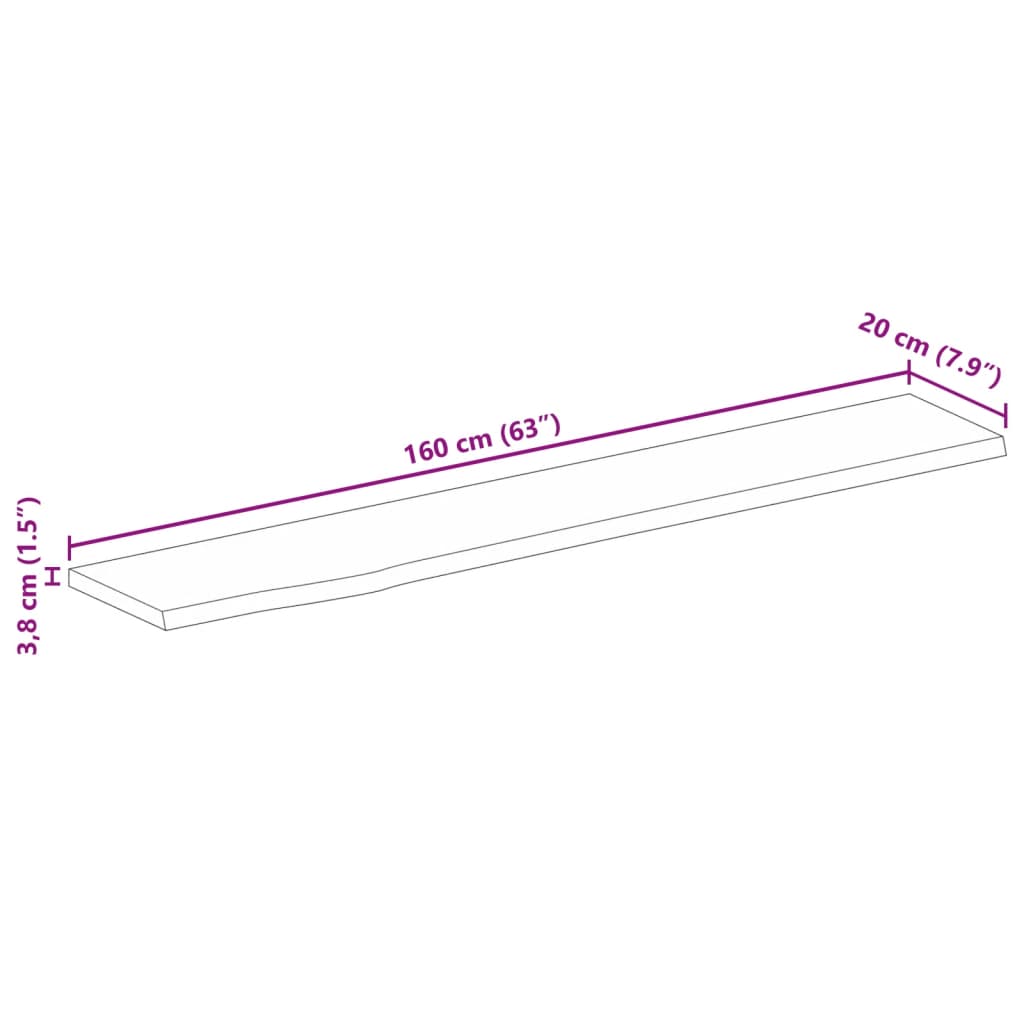 vidaXL Piano Tavolo 160x20x3,8 cm Bordi Vivi Legno di Mango Grezzo