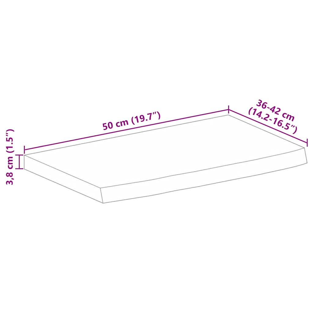 Piano Tavolo 50x40x3,8 cm Bordi Vivi Legno di Mango Grezzo 370391
