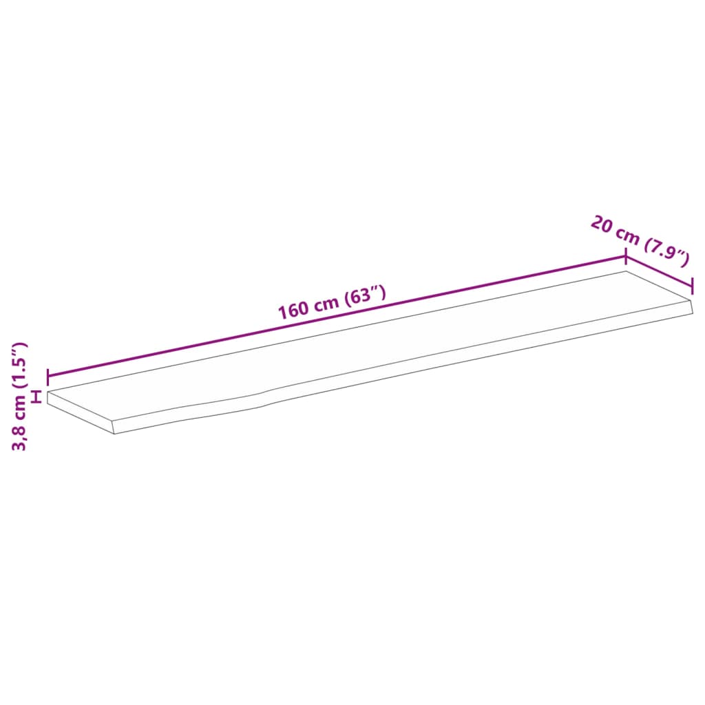 Piano Tavolo Bordi Vivi 160x20x3,8cm in Legno Massello di Mango 370472