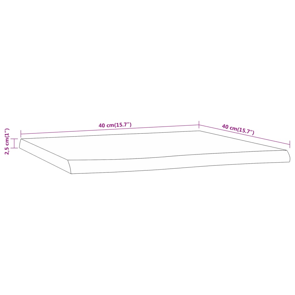 Piano Tavolo 40x40x2,5 cm Rettangolare Legno Acacia Bordi Vivi
