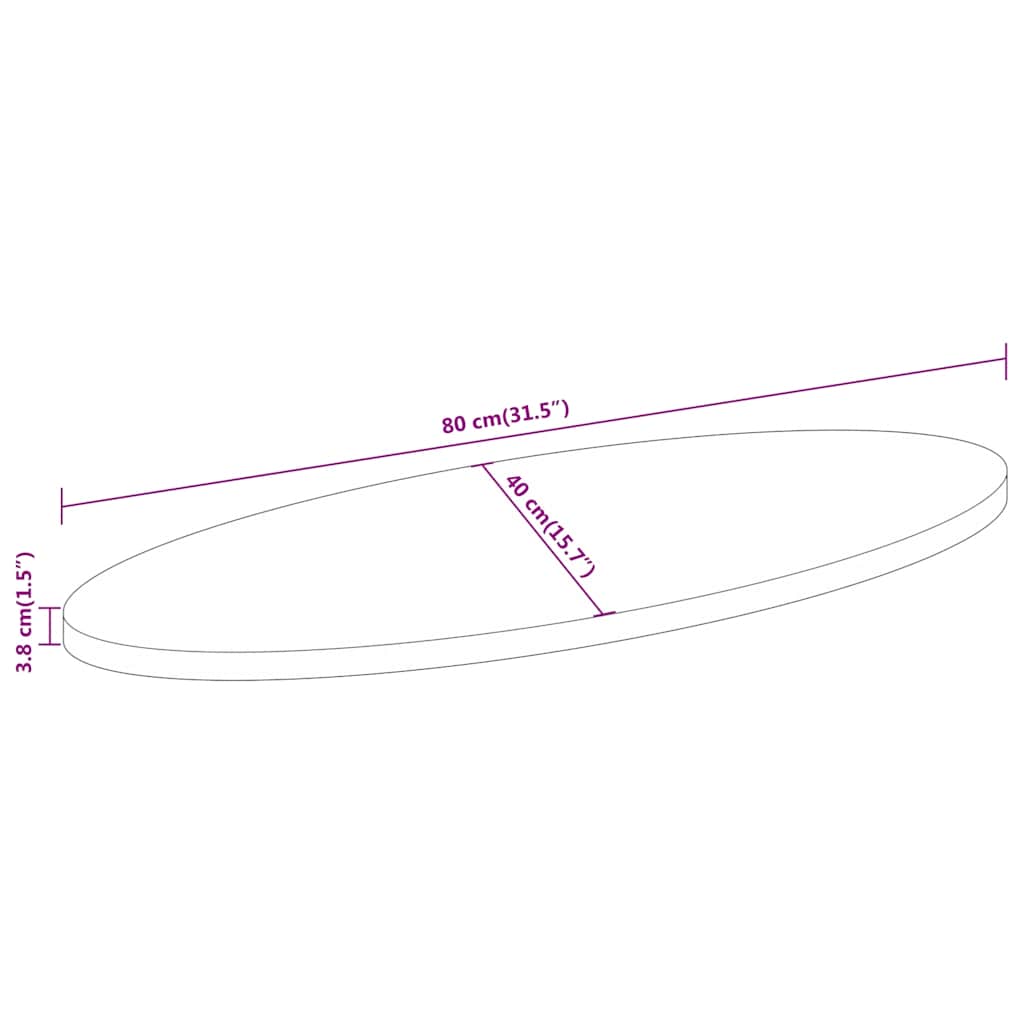 vidaXL Piano Tavolo 80x40x3,8 cm Ovale in Legno Massello di Acacia