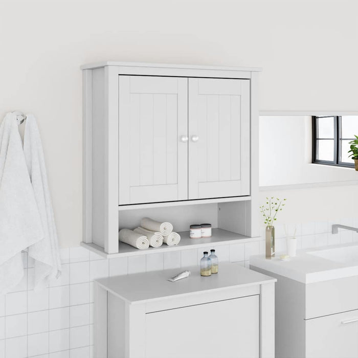 Mobile Bagno a Muro BERG Bianco 69,5x27x71,5cm Legno Massello 358550
