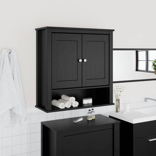 Mobile da Bagno a Muro BERG Nero 69,5x27x71,5cm Legno Massello 358551