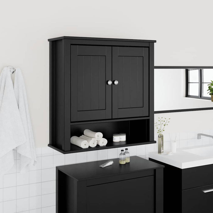 Mobile da Bagno a Muro BERG Nero 69,5x27x71,5cm Legno Massello 358551