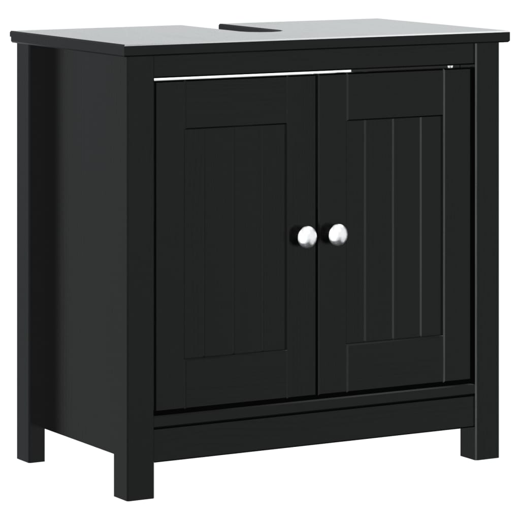 Mobile Lavabo da Bagno BERG Nero 60x34x59cm Legno Massello Pino 358553