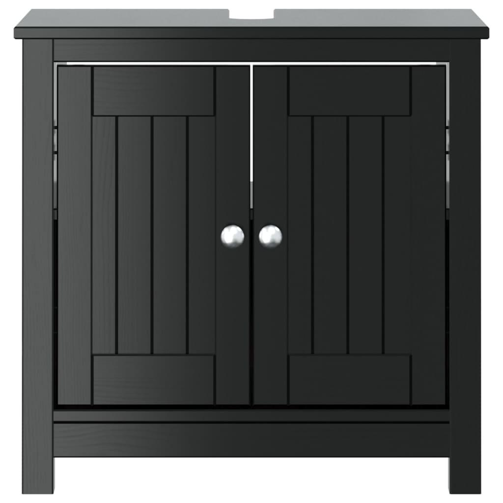 Mobile Lavabo da Bagno BERG Nero 60x34x59cm Legno Massello Pino