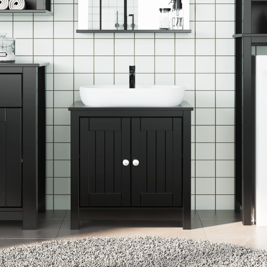 Mobile Lavabo da Bagno BERG Nero 60x34x59cm Legno Massello Pino 358553