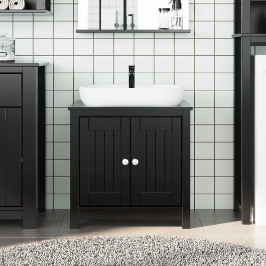 Mobile Lavabo da Bagno BERG Nero 60x34x59cm Legno Massello Pino 358553