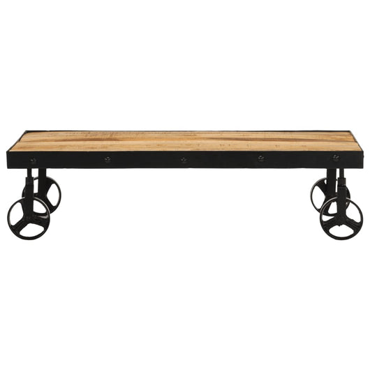 Tavolino da Salotto con Ruote-Tavolino da soggiorno Legno Massello Mango 100x55x26 cm
