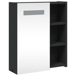 Armadietto Bagno con Specchio e LED Nero 45x13x52 cm