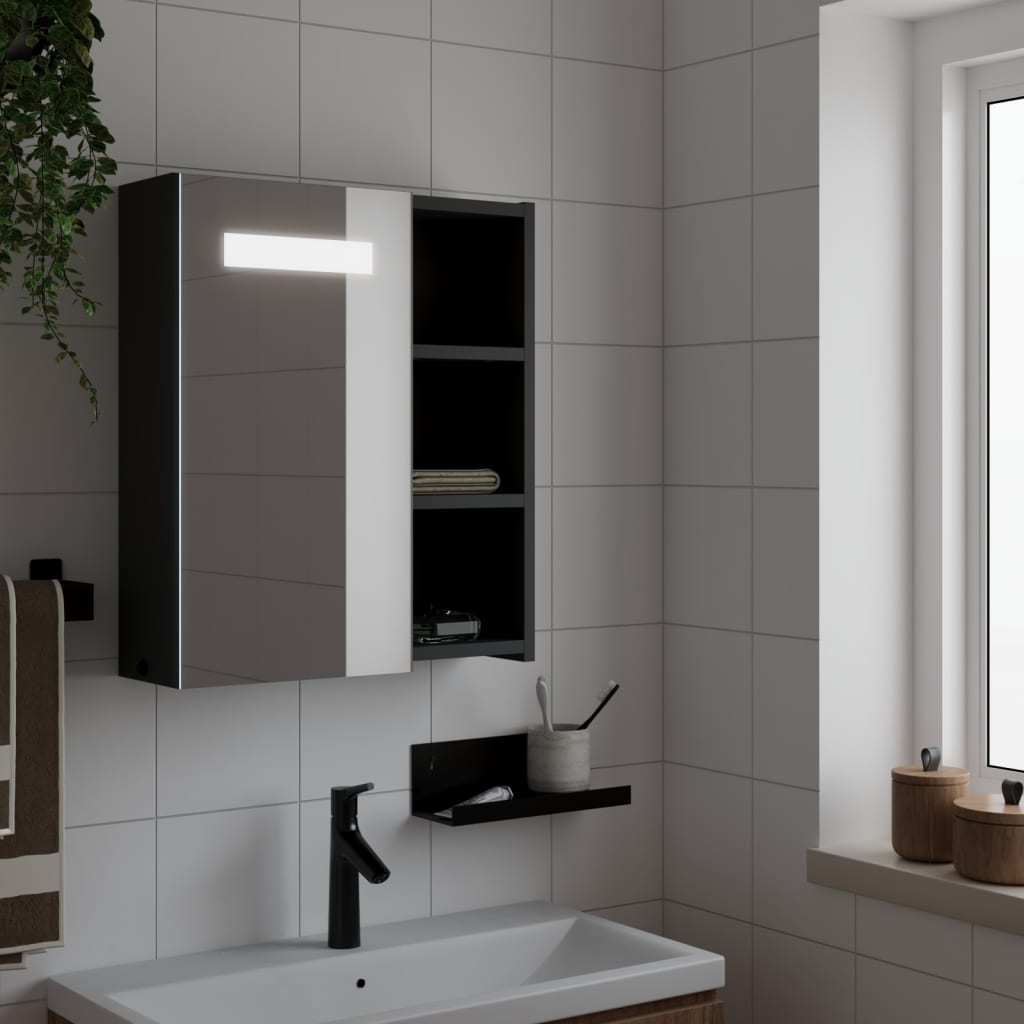 Armadietto Bagno con Specchio e LED Nero 45x13x52 cm 357967
