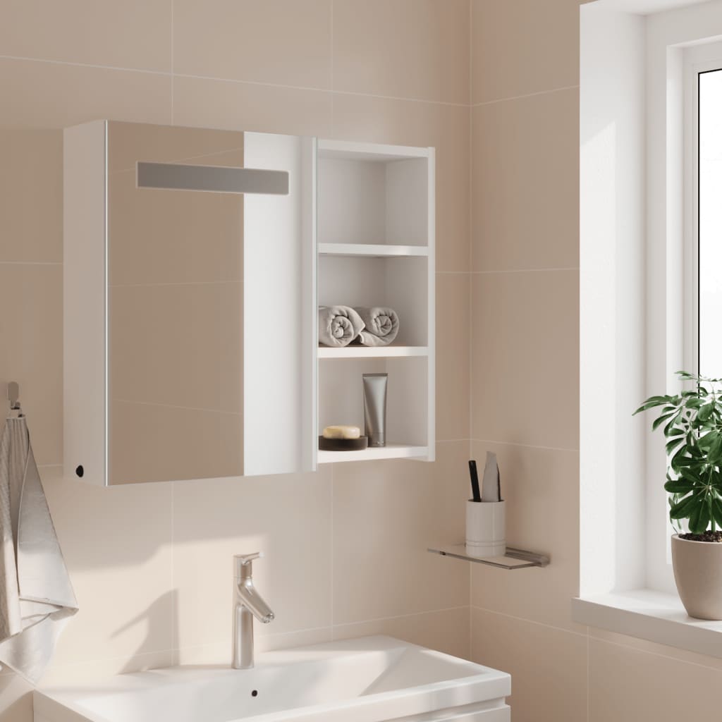 Armadietto Bagno con Specchio e LED Bianco 60x13x52 cm 357969