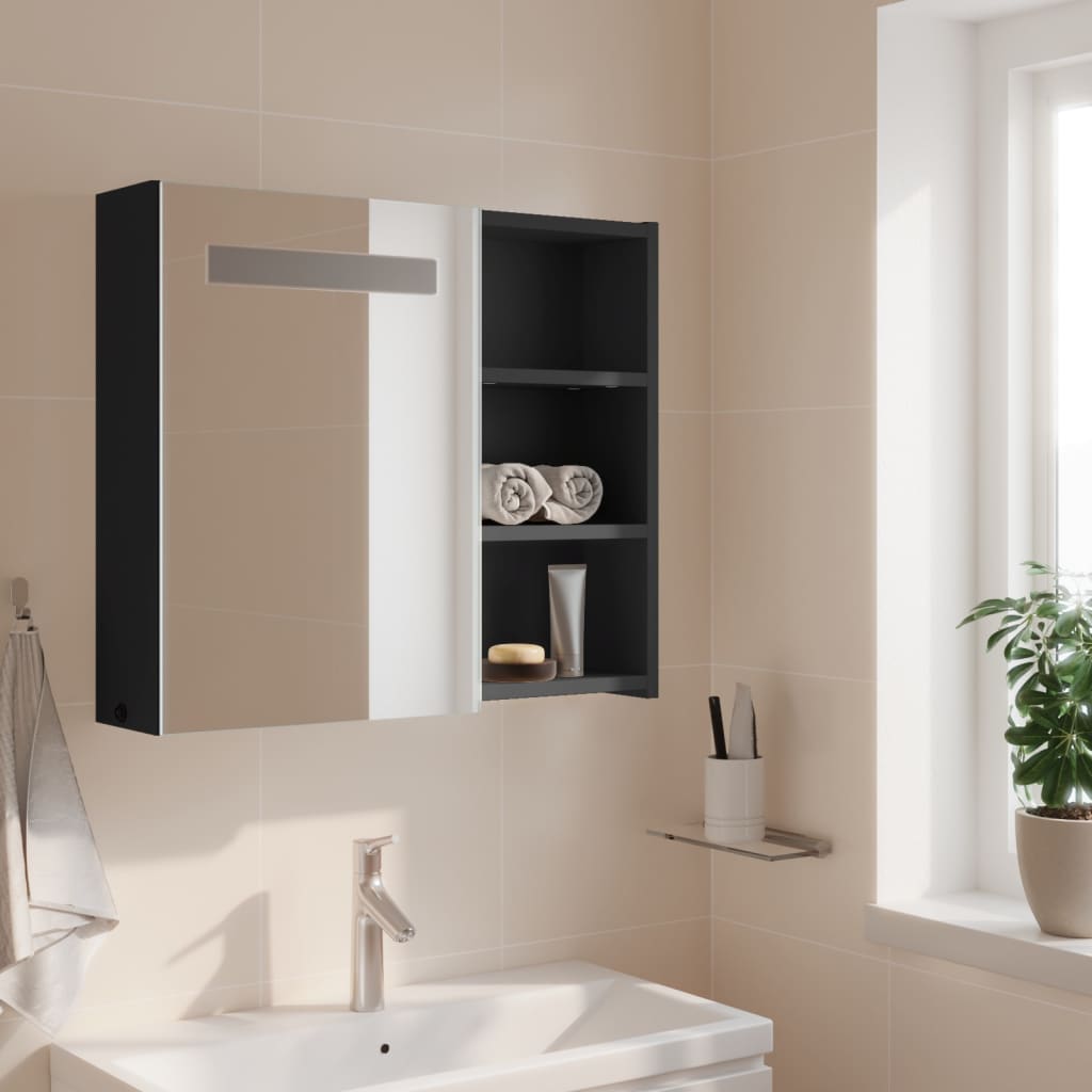 Armadietto Bagno con Specchio e LED-Mobile bagno con specchio Grigio 60x13x52 cm