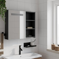Armadietto Bagno con Specchio e LED Nero 60x13x52 cm 357971