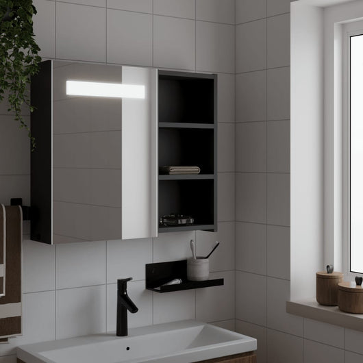 Armadietto Bagno con Specchio e LED Nero 60x13x52 cm 357971