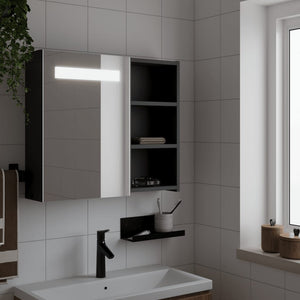 Armadietto Bagno con Specchio e LED Nero 60x13x52 cm