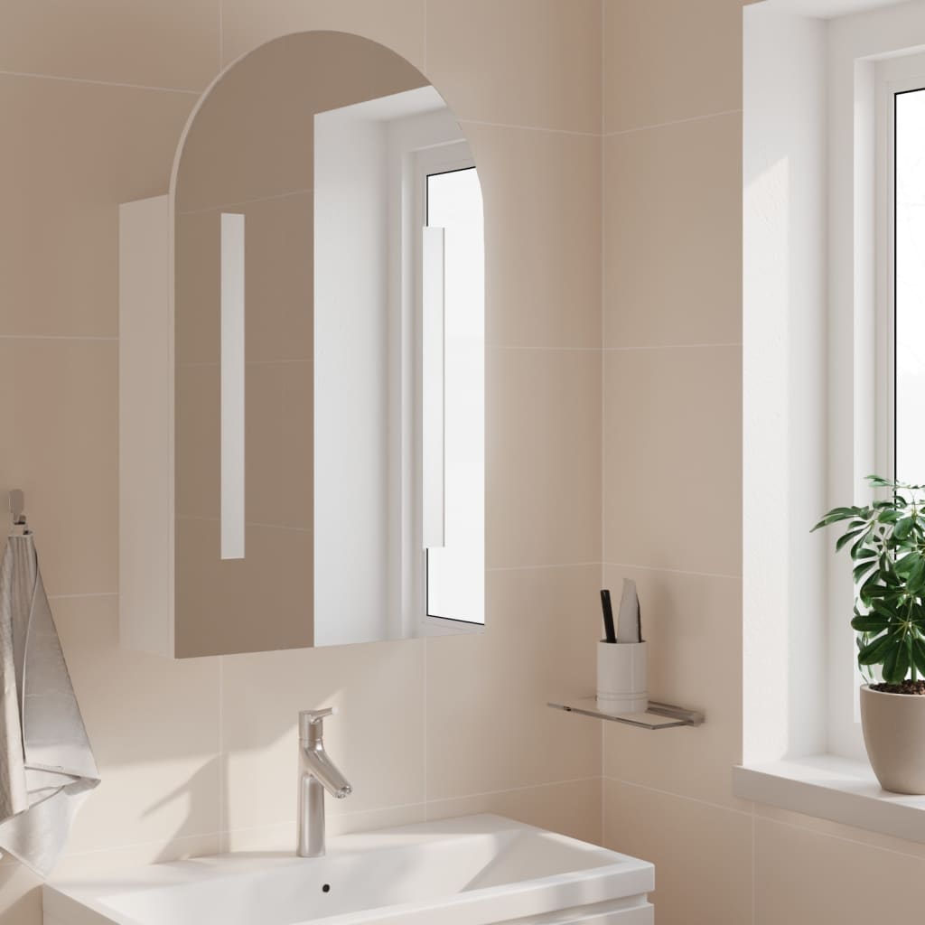 Armadietto Bagno con Specchio e LED ad Arco Bianco 42x13x70 cm 357973