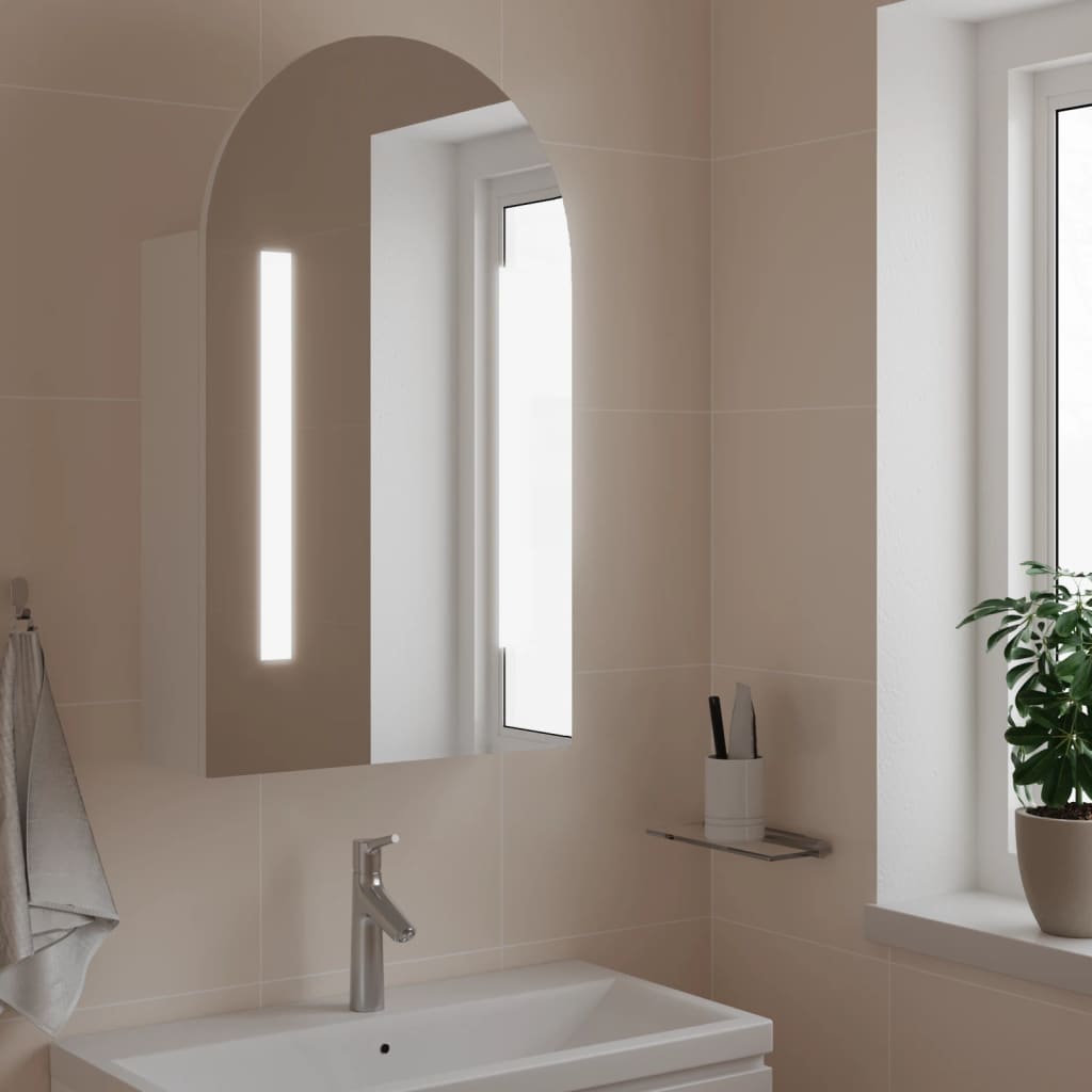 Armadietto Bagno con Specchio e LED ad Arco Bianco 42x13x70 cm 357973