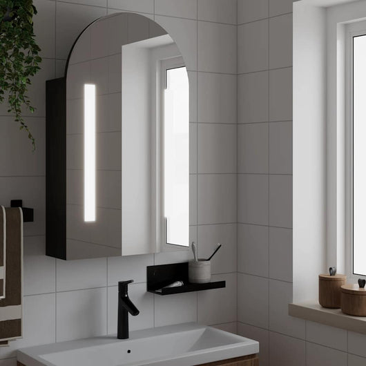 Armadietto Bagno con Specchio e LED ad Arco Nero 42x13x70 cm 357975