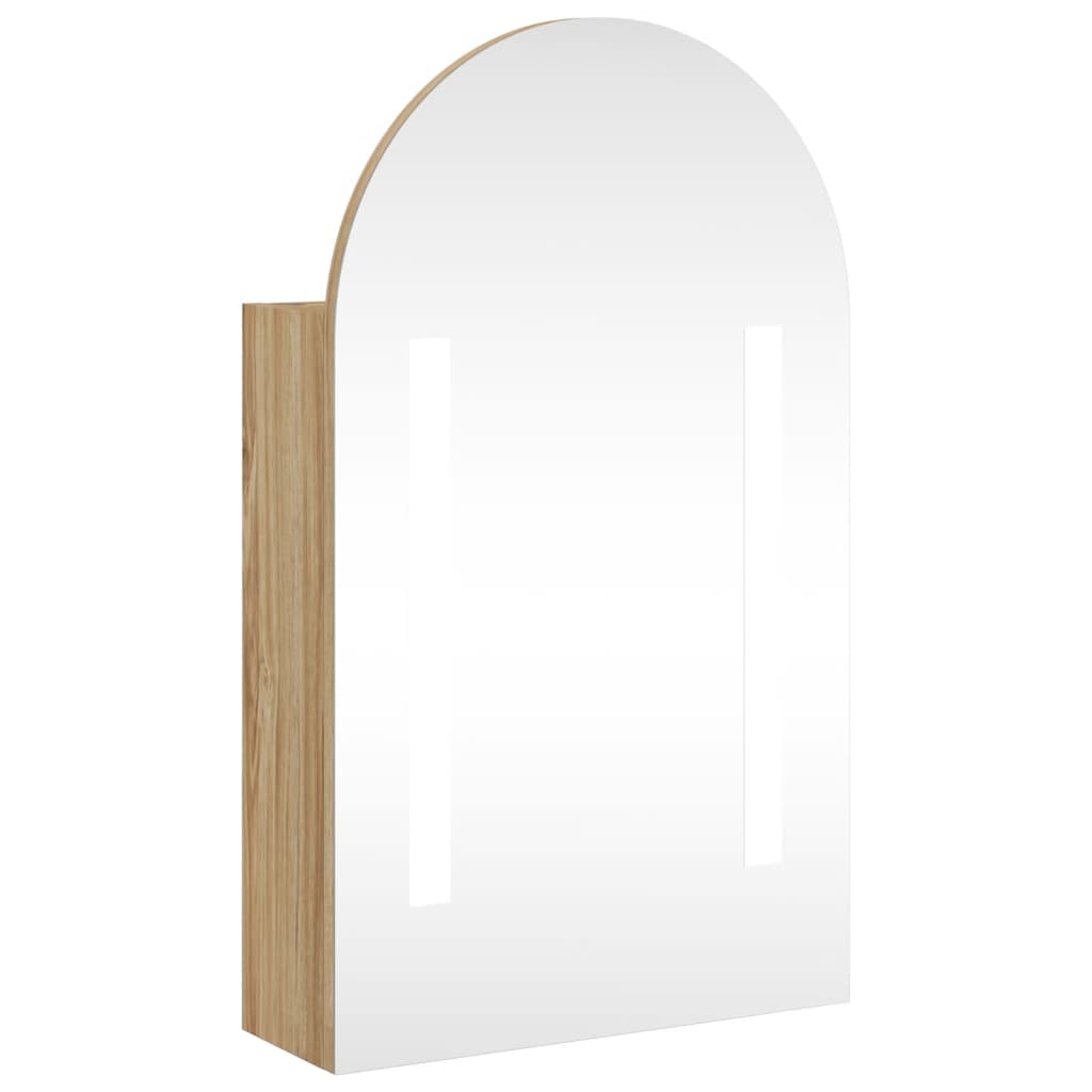 Armadietto Bagno con Specchio e LED ad Arco Rovere 42x13x70 cm 357976