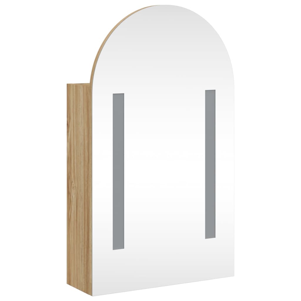 Armadietto Bagno con Specchio e LED ad Arco Rovere 42x13x70 cm 357976