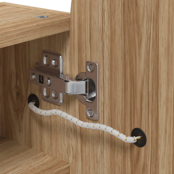 Armadietto Bagno con Specchio e LED ad Arco Rovere 42x13x70 cm 357976