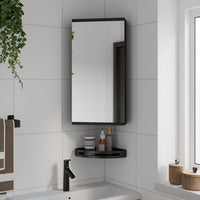 Armadietto Angolare con Specchio da Bagno-Mobile bagno con specchio Nero 30x24x60 cm