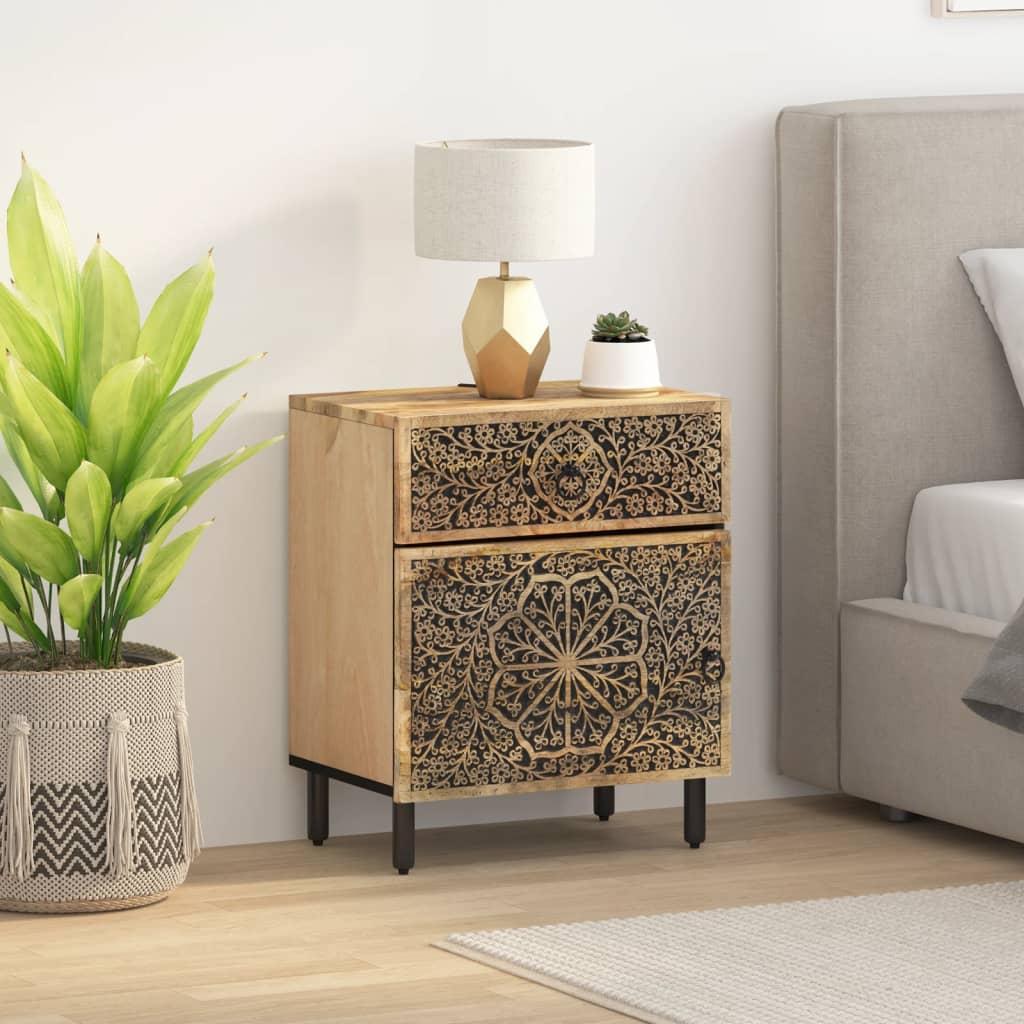 Comodino-Tavolino da notte 50x33x60 cm in Legno Massello di Mango 742312