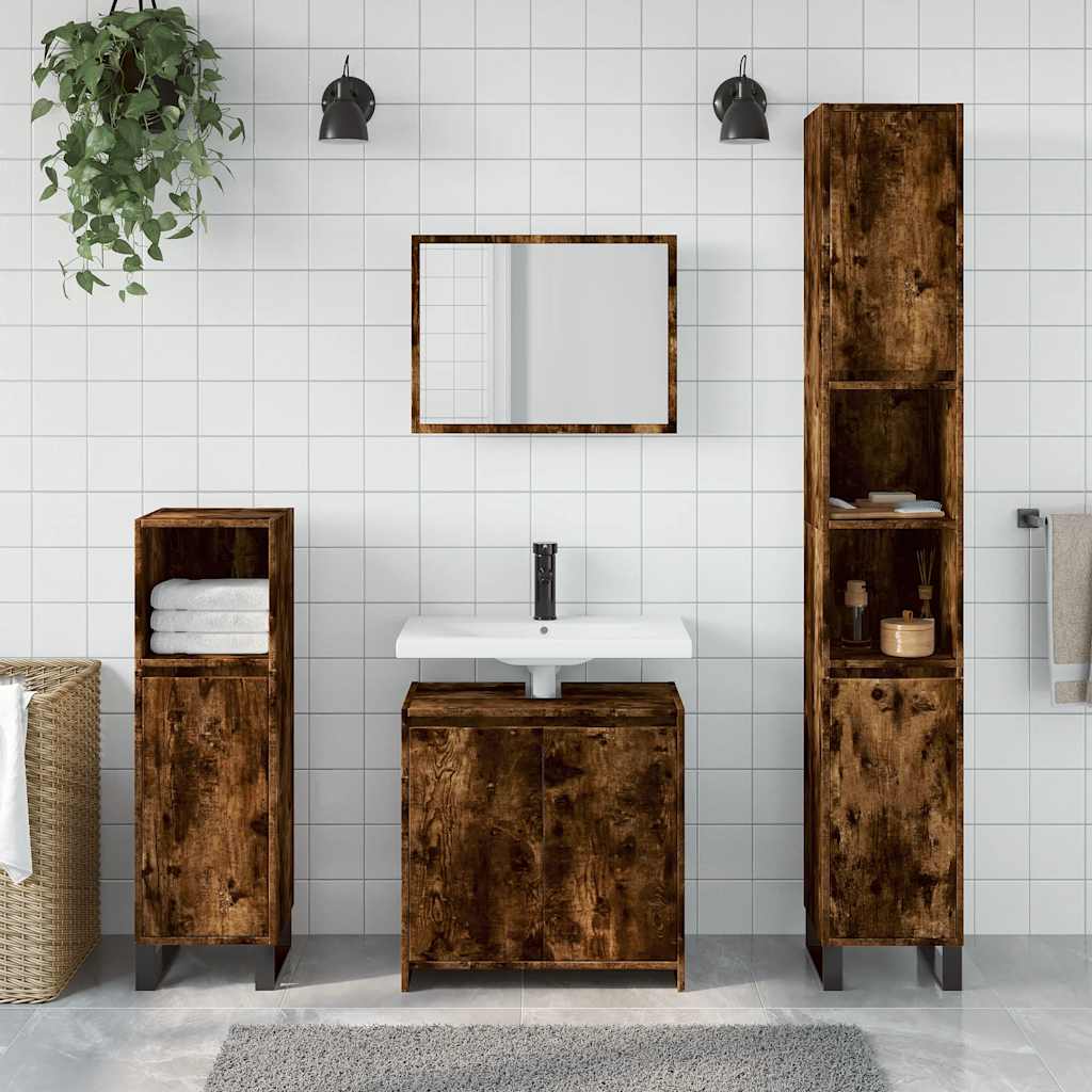 vidaXL Set Mobili da Bagno 2 pz Rovere Fumo in Legno Multistrato