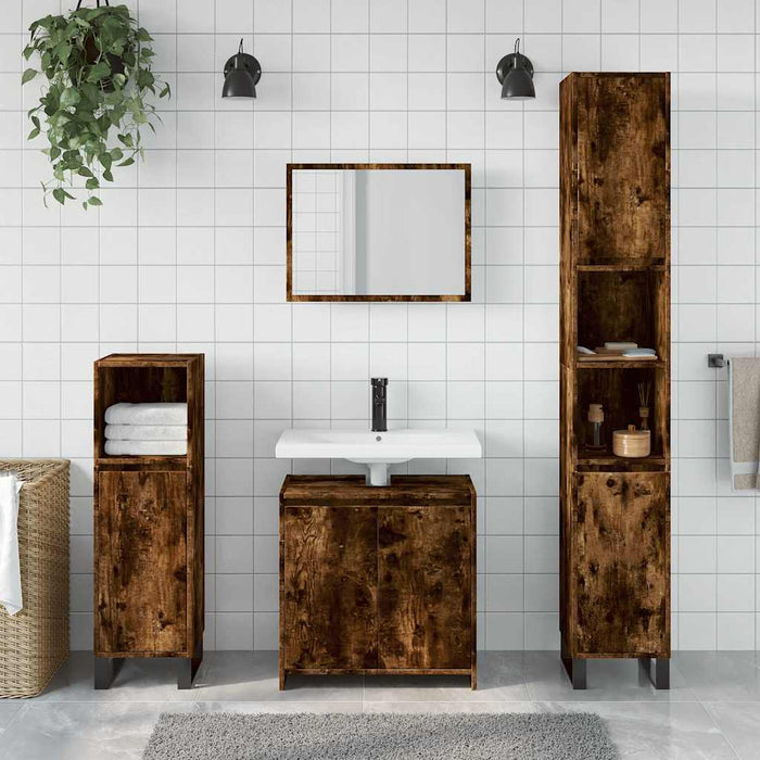 vidaXL Set Mobili da Bagno 2 pz Rovere Fumo in Legno Multistrato