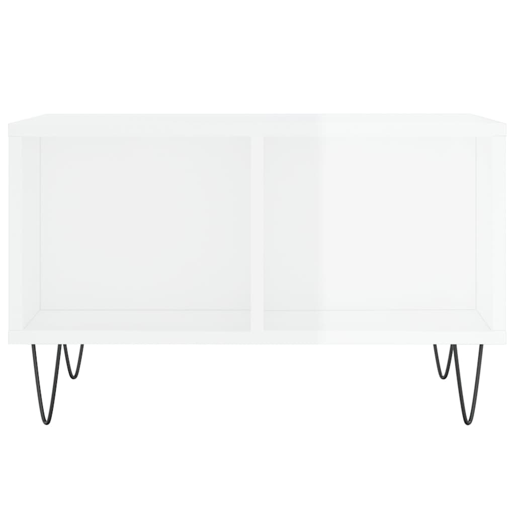 Tavolino Salotto Bianco Lucido 60x50x36,5 cm Legno Multistrato 830542