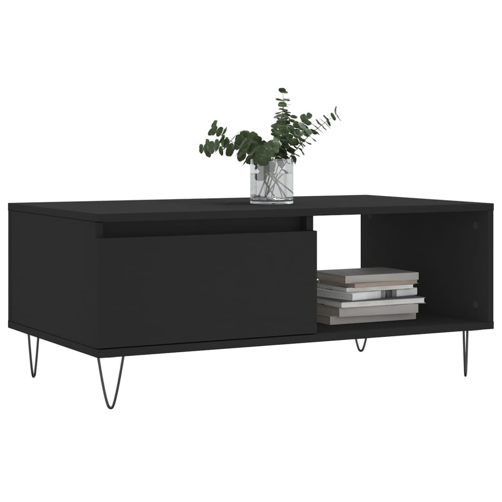 Tavolino da Salotto Nero 90x50x36,5 cm in Legno Multistrato 830565
