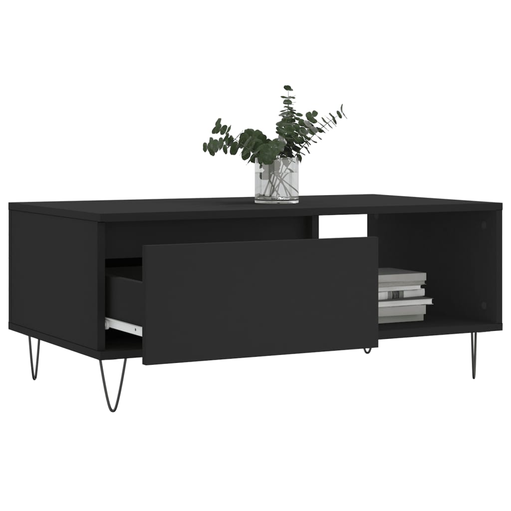 Tavolino da Salotto Nero 90x50x36,5 cm in Legno Multistrato 830565