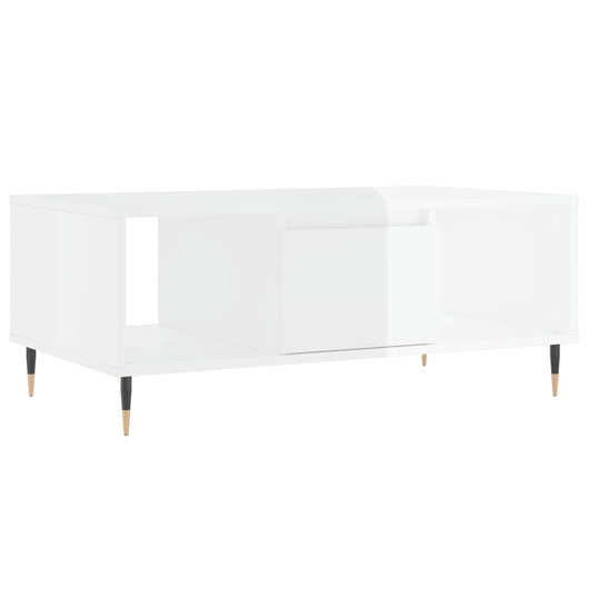 Tavolino Salotto Bianco Lucido 90x50x36,5 cm Legno Multistratocod mxl 70796