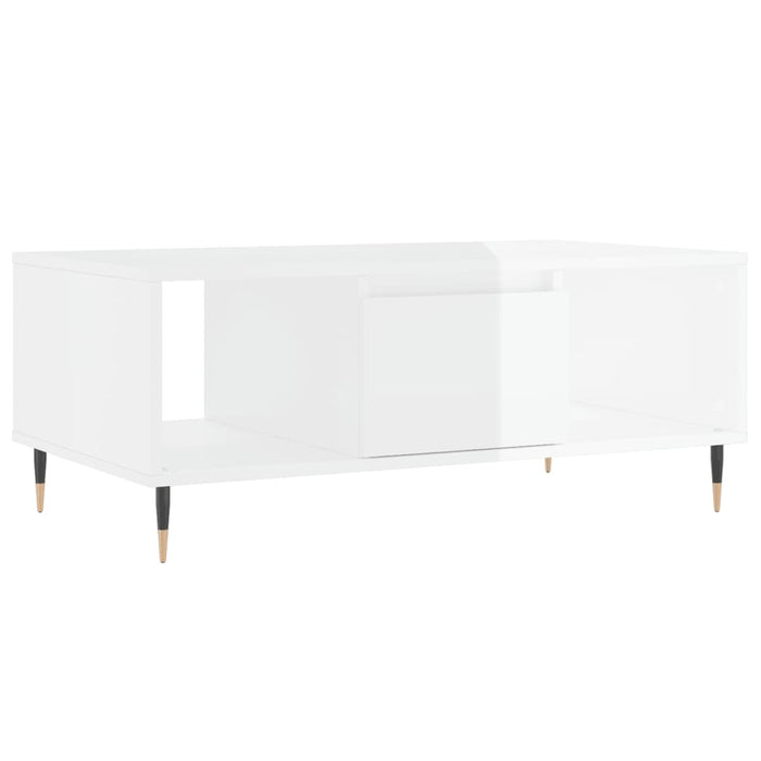 Tavolino Salotto Bianco Lucido 90x50x36,5 cm Legno Multistrato 830582